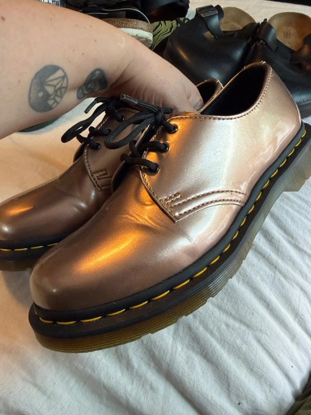 Dr. Martens Metallic Rose Gold 3-Eye Lace-Up Shoes - Picture 2 of 3